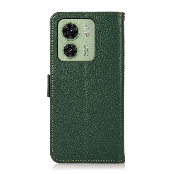 For Motorola Edge 40 KHAZNEH Side-Magnetic Litchi Genuine Leather RFID Phone Case(Green)