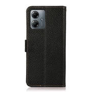 For Motorola Moto G14 4G KHAZNEH Side-Magnetic Litchi Genuine Leather RFID Phone Case(Black)