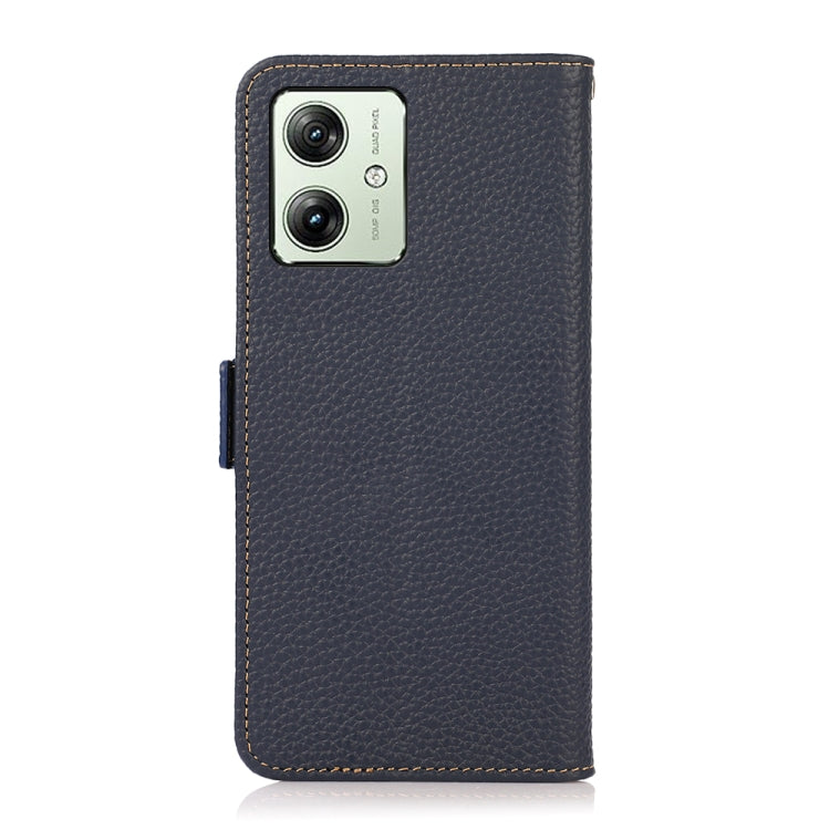 For Motorola Moto G54 5G KHAZNEH Side-Magnetic Litchi Genuine Leather RFID Phone Case(Blue)