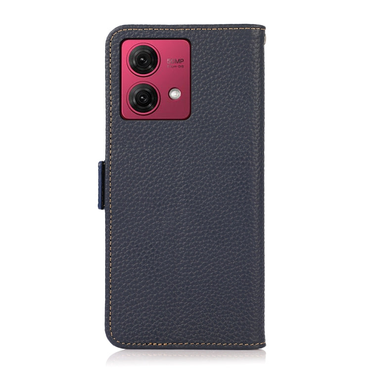 For Motorola Moto G84 5G KHAZNEH Side-Magnetic Litchi Genuine Leather RFID Phone Case(Blue)