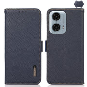For Motorola Moto G24 KHAZNEH Side-Magnetic Litchi Genuine Leather RFID Phone Case(Blue)