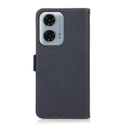 For Motorola Moto G24 KHAZNEH Side-Magnetic Litchi Genuine Leather RFID Phone Case(Blue)