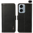 For Motorola Moto G34 KHAZNEH Side-Magnetic Litchi Genuine Leather RFID Phone Case(Black) - Motorola Cases by PMC TechLife | Online Shopping South Africa | PMC TechLife | Buy Now Pay Later Mobicred