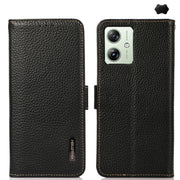 For Motorola Moto G64 5G KHAZNEH Side-Magnetic Litchi Genuine Leather RFID Phone Case(Black)