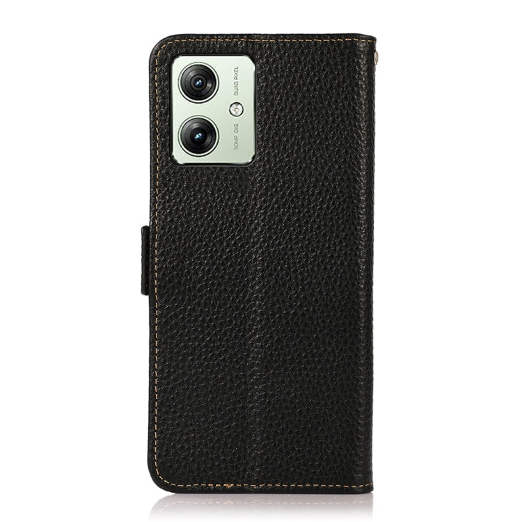 For Motorola Moto G64 5G KHAZNEH Side-Magnetic Litchi Genuine Leather RFID Phone Case(Black)