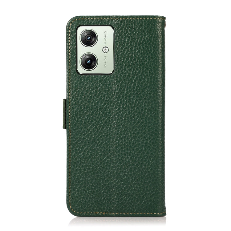 For Motorola Moto G64 5G KHAZNEH Side-Magnetic Litchi Genuine Leather RFID Phone Case(Green)
