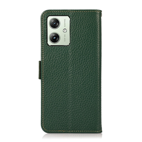 For Motorola Moto G64 5G KHAZNEH Side-Magnetic Litchi Genuine Leather RFID Phone Case(Green)