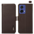 For Motorola Moto G85 KHAZNEH Side-Magnetic Litchi Genuine Leather RFID Phone Case(Brown) - Motorola Cases by PMC TechLife | Online Shopping South Africa | PMC TechLife | Buy Now Pay Later Mobicred