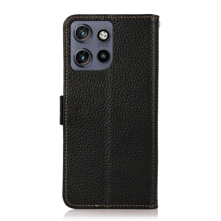 For Motorola Edge 50 5G KHAZNEH Side-Magnetic Litchi Genuine Leather RFID Phone Case(Black)