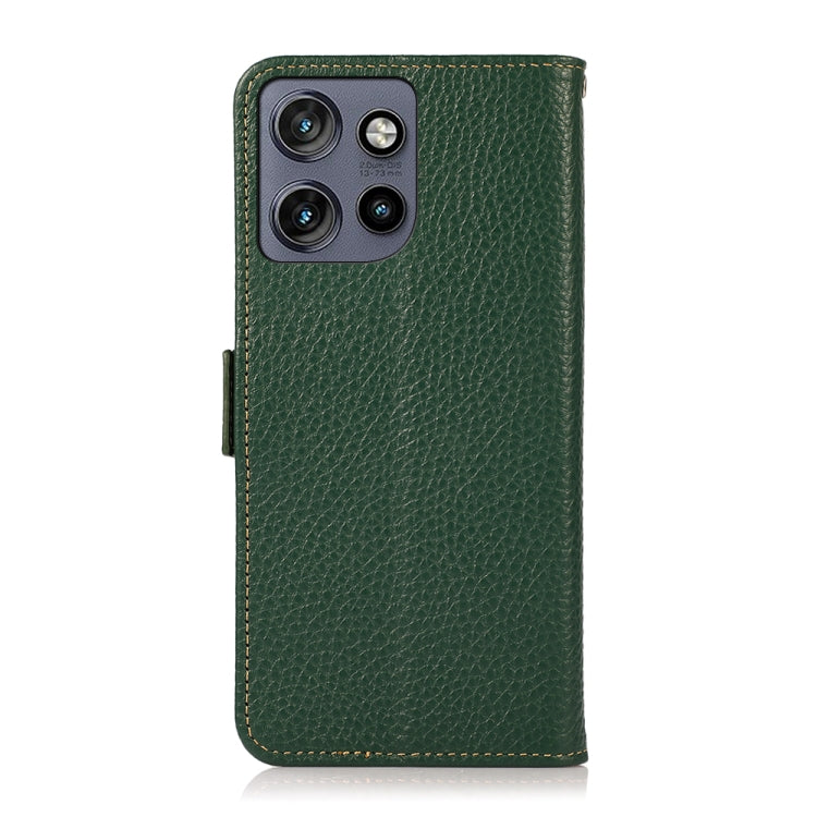 For Motorola Edge 50 5G KHAZNEH Side-Magnetic Litchi Genuine Leather RFID Phone Case(Green)
