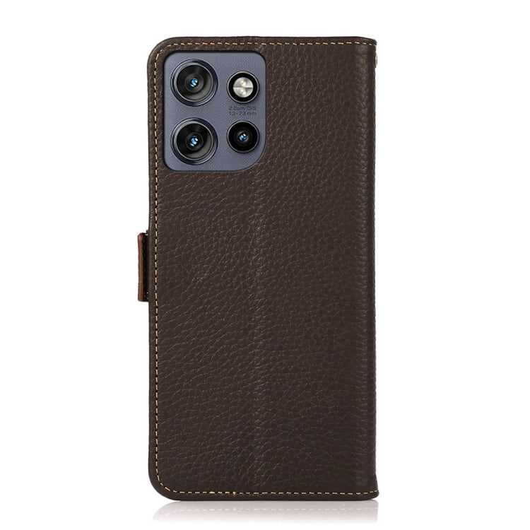 For Motorola Edge 50 5G KHAZNEH Side-Magnetic Litchi Genuine Leather RFID Phone Case(Brown)