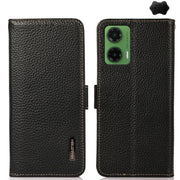 For Motorola Moto G35 KHAZNEH Side-Magnetic Litchi Genuine Leather RFID Phone Case(Black)