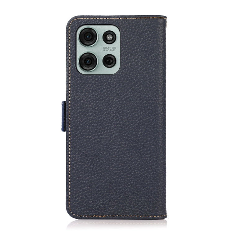 For Motorola Moto G75 5G KHAZNEH Side-Magnetic Litchi Genuine Leather RFID Phone Case(Blue)