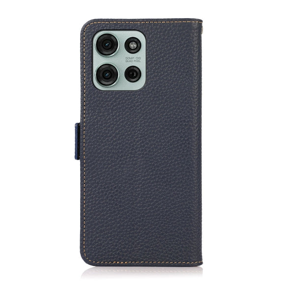 For Motorola Moto G75 5G KHAZNEH Side-Magnetic Litchi Genuine Leather RFID Phone Case(Blue)