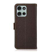 For Motorola Moto G75 5G KHAZNEH Side-Magnetic Litchi Genuine Leather RFID Phone Case(Brown)