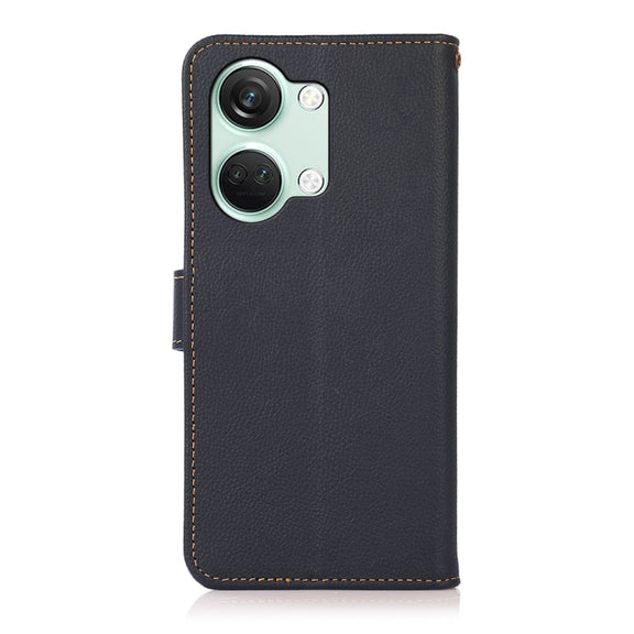 For OnePlus Nord 3 KHAZNEH Custer Genuine Leather RFID Phone Case(Blue)