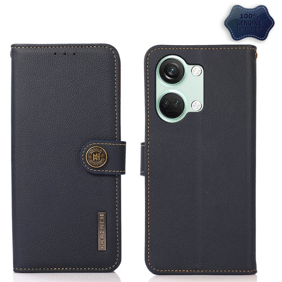 For OnePlus Nord 3 KHAZNEH Custer Genuine Leather RFID Phone Case(Blue)