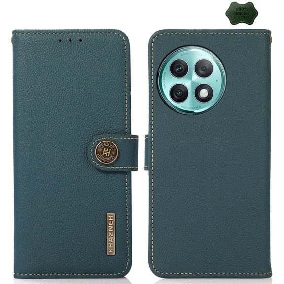 For OnePlus Ace 2 Pro KHAZNEH Custer Genuine Leather RFID Phone Case(Green)