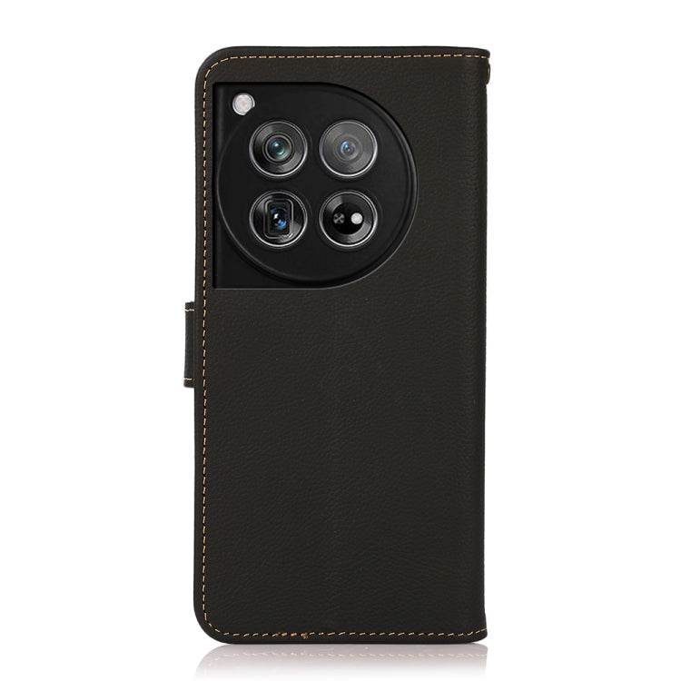 For OnePlus 12 KHAZNEH Custer Genuine Leather RFID Phone Case(Black)