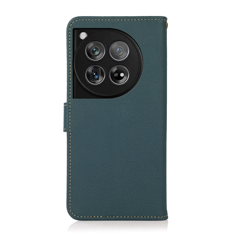 For OnePlus 12 KHAZNEH Custer Genuine Leather RFID Phone Case(Green)