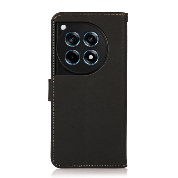For OnePlus 12R KHAZNEH Custer Genuine Leather RFID Phone Case(Black)