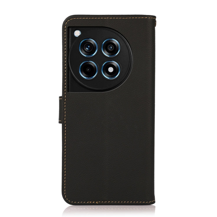For OnePlus 12R KHAZNEH Custer Genuine Leather RFID Phone Case(Black)