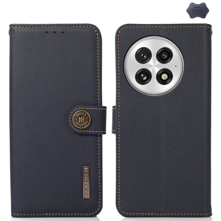 For OnePlus 13 KHAZNEH Custer Genuine Leather RFID Phone Case(Blue)