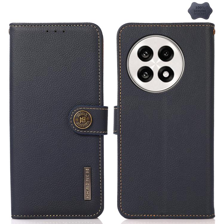 For OnePlus Ace 5 Pro / Ace 5 / 13R KHAZNEH Custer Genuine Leather RFID Phone Case(Blue)
