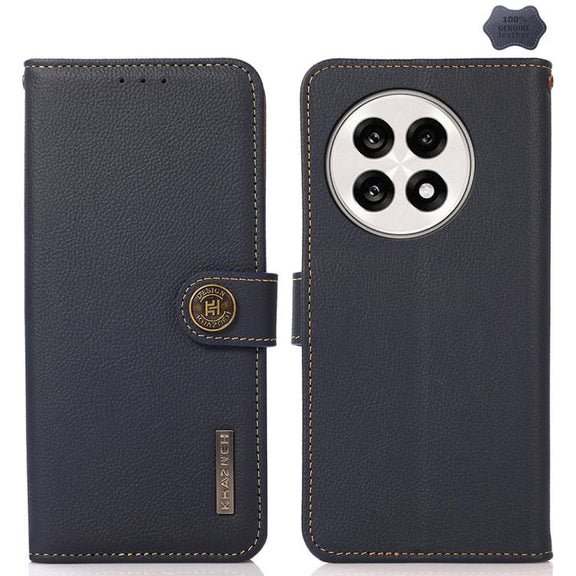 For OnePlus Ace 5 Pro / Ace 5 / 13R KHAZNEH Custer Genuine Leather RFID Phone Case(Blue)