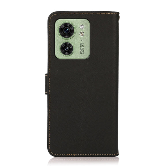 For Motorola Edge 40 KHAZNEH Custer Genuine Leather RFID Phone Case(Black)