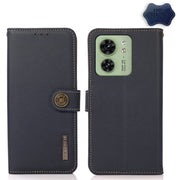 For Motorola Edge 40 KHAZNEH Custer Genuine Leather RFID Phone Case(Blue)