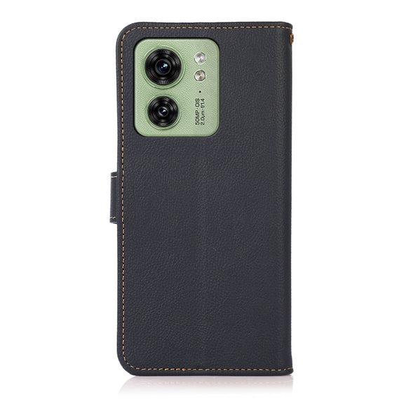 For Motorola Edge 40 KHAZNEH Custer Genuine Leather RFID Phone Case(Blue)