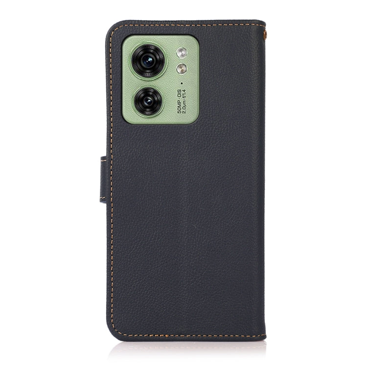 For Motorola Edge 40 KHAZNEH Custer Genuine Leather RFID Phone Case(Blue)
