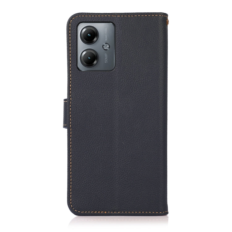 For Motorola Moto G14 4G KHAZNEH Custer Genuine Leather RFID Phone Case(Blue)