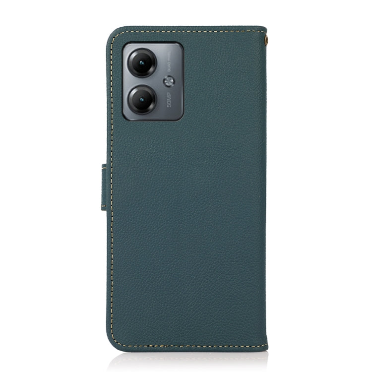 For Motorola Moto G14 4G KHAZNEH Custer Genuine Leather RFID Phone Case(Green)