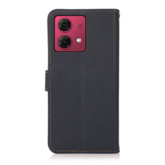 For Motorola Moto G84 5G KHAZNEH Custer Genuine Leather RFID Phone Case(Blue)
