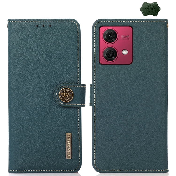 For Motorola Moto G84 5G KHAZNEH Custer Genuine Leather RFID Phone Case(Green)