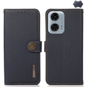 For Motorola Moto G24 KHAZNEH Custer Genuine Leather RFID Phone Case(Blue)