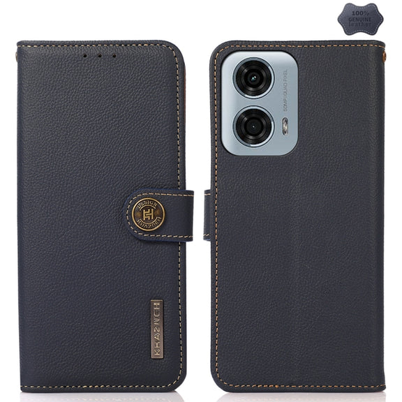 For Motorola Moto G24 KHAZNEH Custer Genuine Leather RFID Phone Case(Blue)