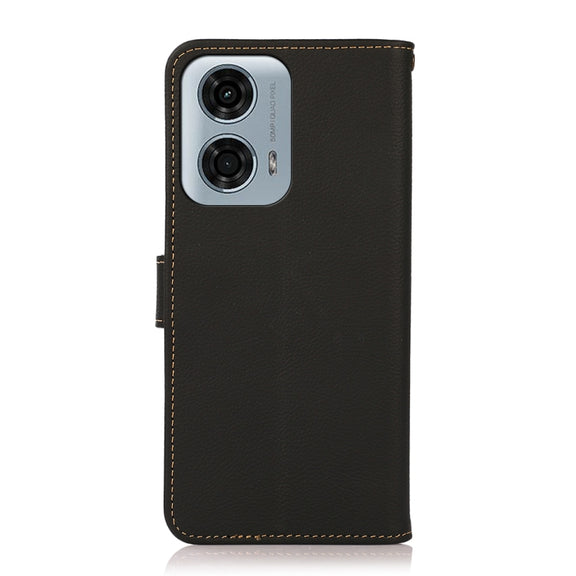 For Motorola Moto G34 KHAZNEH Custer Genuine Leather RFID Phone Case(Black)