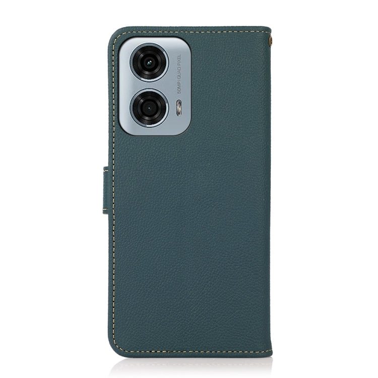 For Motorola Moto G34 KHAZNEH Custer Genuine Leather RFID Phone Case(Green)