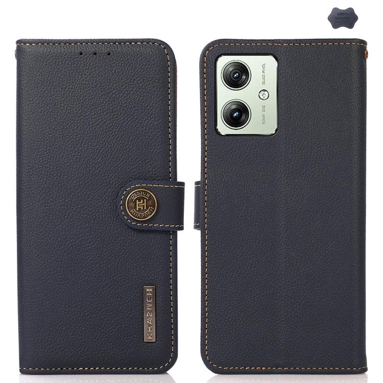 For Motorola Moto G64 5G KHAZNEH Custer Genuine Leather RFID Phone Case(Blue)