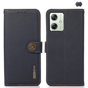For Motorola Moto G64 5G KHAZNEH Custer Genuine Leather RFID Phone Case(Blue)