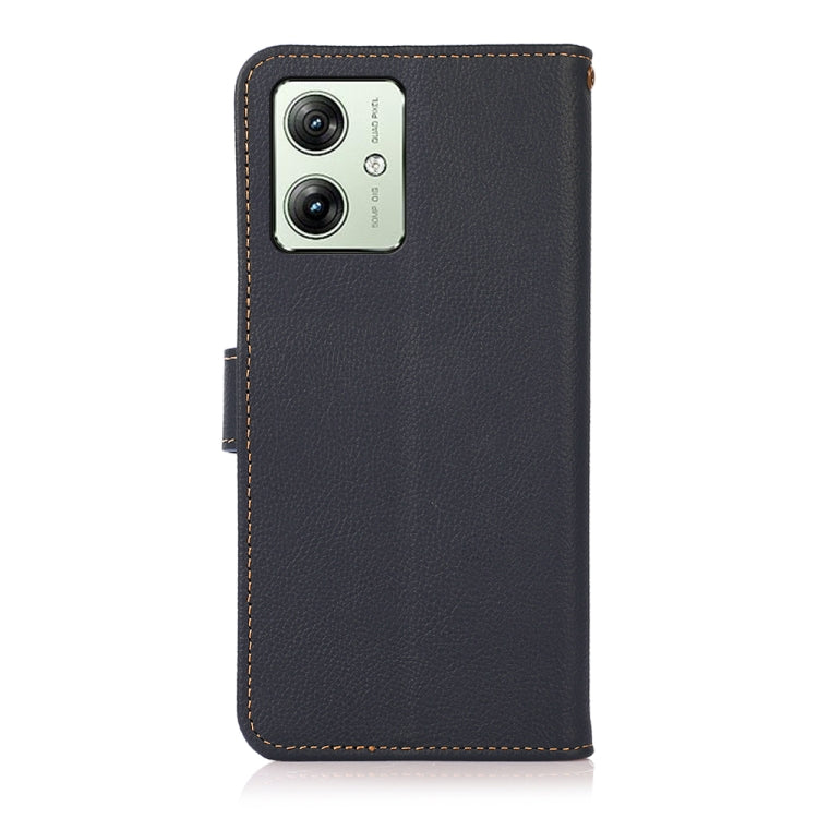 For Motorola Moto G64 5G KHAZNEH Custer Genuine Leather RFID Phone Case(Blue)