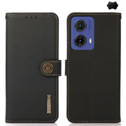 For Motorola Moto G85 KHAZNEH Custer Genuine Leather RFID Phone Case(Black)