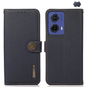 For Motorola Moto G85 KHAZNEH Custer Genuine Leather RFID Phone Case(Blue)