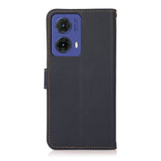For Motorola Moto G85 KHAZNEH Custer Genuine Leather RFID Phone Case(Blue)