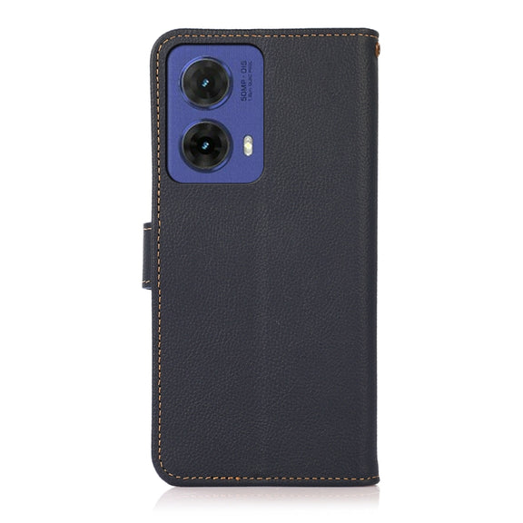 For Motorola Moto G85 KHAZNEH Custer Genuine Leather RFID Phone Case(Blue)