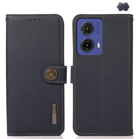 For Motorola Moto G85 KHAZNEH Custer Genuine Leather RFID Phone Case(Blue)