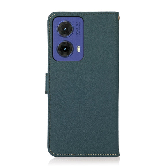 For Motorola Moto G85 KHAZNEH Custer Genuine Leather RFID Phone Case(Green)